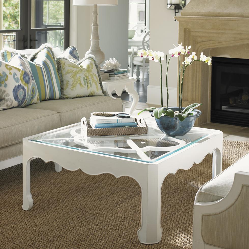 Tommy Bahama Home Ivory Key 543947 Cassava Cocktail Table with Glass